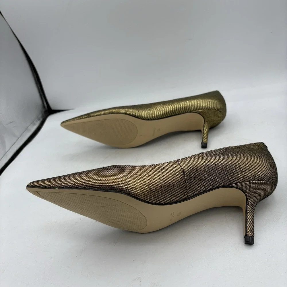 Nine West Heels‎ Womens Size 9.5 M Arlene 2 Gold Stripe Pumps Pointed Toe